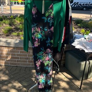 AFRM Black Floral Midi Dress with Pink, Teal & Green Accents